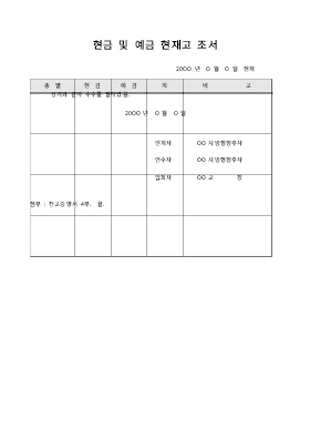 현금및예금현재고조서 현금및예금현재고조서